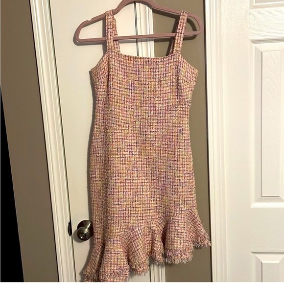 NWT Likely Pink Tweed Metallic Shimmer Ruffle Dress - Picture 1 of 5